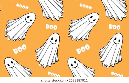 Ghost pattern with Boo text. For web design, holiday marketing, and gift wrapping