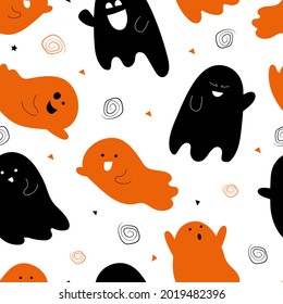 ghost pattern. Cute cartoon characters. Seamless print. Printing on children's clothing, diapers, wallpaper. Vector illustration, hand-drawn