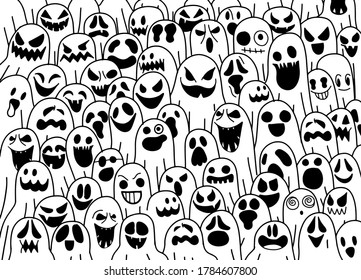 Ghost pattern Halloween  spooky scarf isolated repeat wallpaper, tile background devil evil cartoon illustration doodle