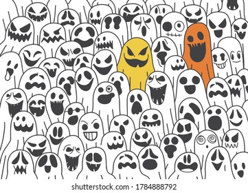 Ghost pattern Halloween  spooky scarf isolated repeat wallpaper, tile background devil evil cartoon illustration doodle