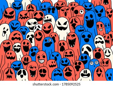 Ghost pattern Halloween  spooky scarf isolated repeat wallpaper, tile background devil evil cartoon illustration doodle