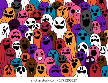 Ghost pattern Halloween  spooky scarf isolated repeat wallpaper, tile background devil evil cartoon illustration doodle