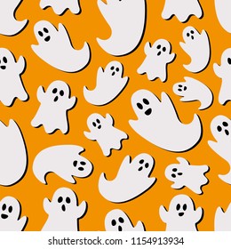 Ghost Pattern Seamless Halloween Repeat Orange Spooky Background 