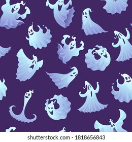 Ghost pattern. Spooky poltergeist or little ghosts halloween illustrations for textile design projects vector scary seamless background