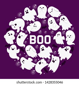 Ghost pattern vector cartoon scary spooky ghosted character illustration backdrop of Halloween holiday horror nightmare ghostly boo fear background banner.