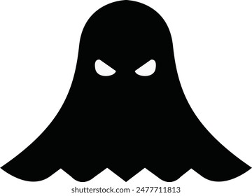 Fantasma, fantasma o aparición que obsesiona a Halloween negro llenan el icono del Vector de arte para App y Sitios web de vacaciones. Simple carácter fantasmagórico. Silueta de monstruo fantasmal aterrador aislado sobre fondo transparente.