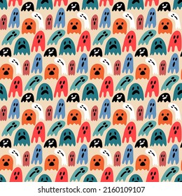 Ghost phantom bogey seamless pattern for halloween textile and wrapping paper design, eps 10 vector illustration