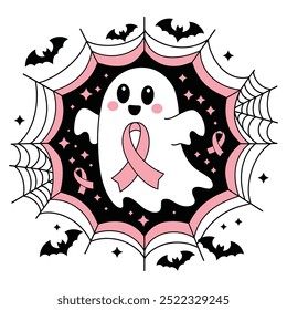 Ghost with Pink Ribbon in Halloween Web Illustration