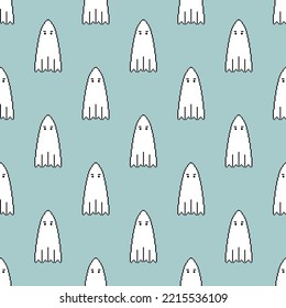 Ghost Pixel art Pattern seamless. 8 bit spook Background. pixelated Vector texture halloween