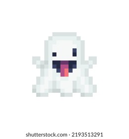 Ghost pixel art style icon. costume dressed cute character. Isolated vector illustration. Design for stickers, logo, mobile app.