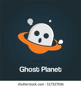 GHOST PLANET COMPANY BUSINESS LOGO TEMPLATE EMBLEM BADGE SIGN SYMBOL