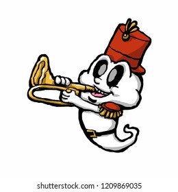 Ghost playing trumpet vector illustration