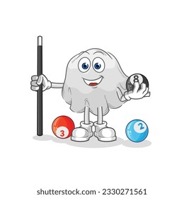 the ghost plays billiard character. cartoon mascot vector