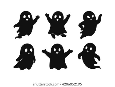 Ghost Pose Pack Vector Set, Cute and Spooky Specter Silhouettes Collection