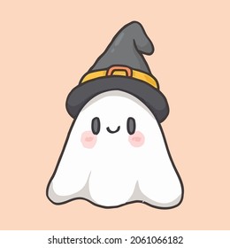 Ghost with pretty witch hat towers vector