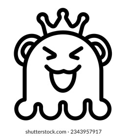 Ghost princess in crown and monster with funny smile line icon, fun concept, animal vector sign on white background, outline style icon mobile concept web design. Vector graphics.