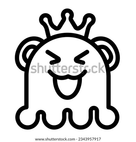 Ghost princess in crown and monster with funny smile line icon, fun concept, animal vector sign on white background, outline style icon mobile concept web design. Vector graphics.