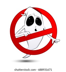 Ghost in the prohibitory sign. Halloween concept vector illustration