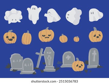 fantasma, pumkin e conjunto de túmulos