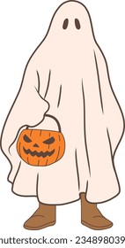 Ghost and Pumpkin Basket Costume Vector Illustration