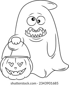 Ghost with pumpkin cartoon character