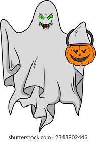 Ghost with pumpkin cartoon character