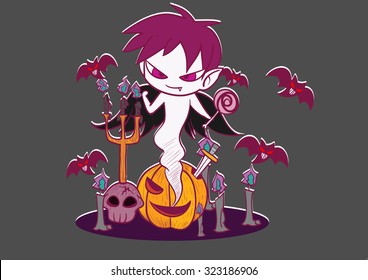 ghost in pumpkin cartoon vector