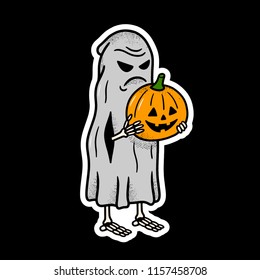 GHOST WITH PUMPKIN COLOR BLACK BACKGROUND