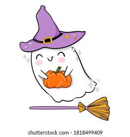 Ghost with pumpkin design element for the holiday halloween vector illustration