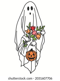 Ghost Pumpkin Flower Halloween. Happy Halloween Background