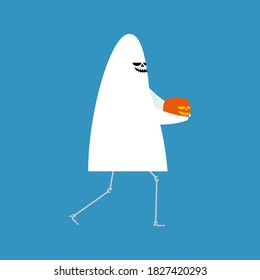 Ghost and pumpkin. Halloween character holiday. vector illustration