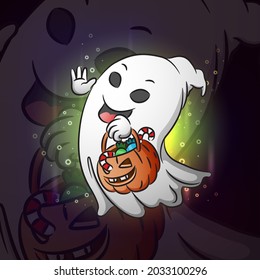 The ghost with the pumpkin head for esport logo design of illustration