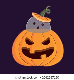 Ghost in a pumpkin head. Halloween celebration. Vector flat illustration