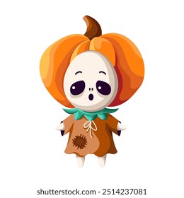 Ghost with pumpkin on head flat color vector illustration. October phantom. Spooky lost soul Halloween character icon on white background