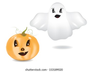 Ghost and pumpkin on a white background