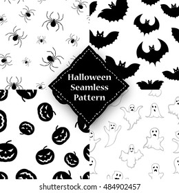 Ghost, pumpkin, spider and bat seamless pattern.