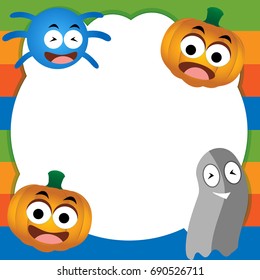 Ghost, pumpkin, and spiders. Happy Halloween card.illustration in vector format