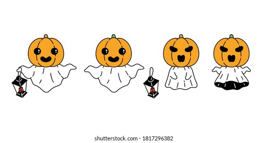Ghost pumpkin spooky vector Halloween icon lamp logo symbol cartoon character doodle evil illustration design