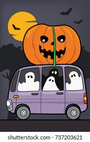ghost and pumpkin vector in happy halloween