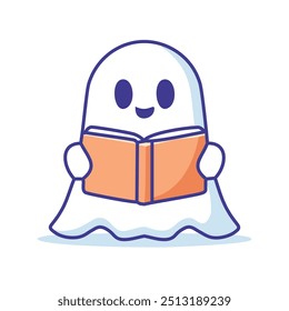 Libro de lectura fantasma. Lindo personaje fantasma leyendo un libro, perfecto para Halloween o proyectos temáticos espeluznantes.