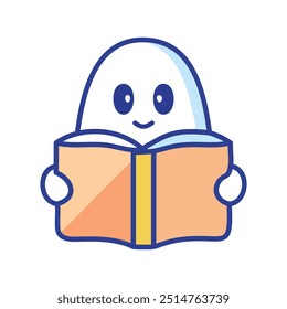 Libro de lectura fantasma. Un simpático personaje fantasma leyendo un libro, simbolizando el amor por el aprendizaje y el conocimiento.