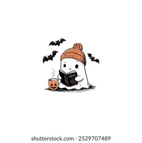 Ghost reading, cute ghost reading, cute ghost halloween, ghsot halloween, ghost eps