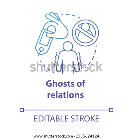 Ghost of relations concept icon. Ghosting. Breaking off relationship. Stopping communication and contact with partner idea thin line illustration. Vector isolated outline drawing. Editable stroke