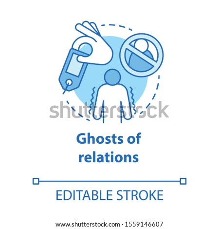 Ghost of relations concept icon. Ghosting. Breaking off relationship. Stopping communication and contact with partner idea thin line illustration. Vector isolated outline drawing. Editable stroke