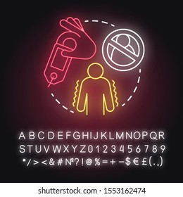 Ghost of relations neon light concept icon. Ghosting. Breaking off relationship. Stopping contact with partner idea. Glowing sign with alphabet, numbers and symbols. Vector isolated illustration