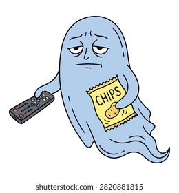 Ghost ghost remote control snack bag chips unenthusiastic lazy mood.