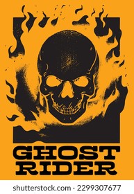 Ghost Rider, old west poster, retro sticker, Inferno, skull firing, epic, Masquerade, cowboy, west, gang mascot, silhouette, Halloween