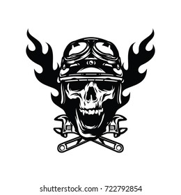 Ghost rider skull mascot vector illustration road biker