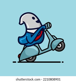 Ghost riding scooter, flat design style