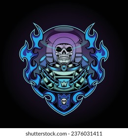 Ghost Robot Skull Esport Logo with Blue Fire - Futuristic Gaming Emblem